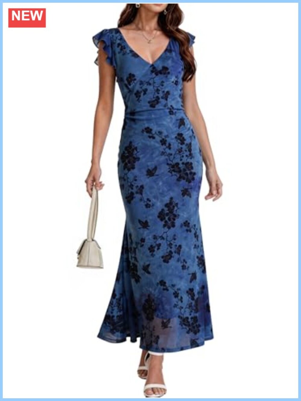 Sleeveless V Neck Floral Mesh Bodycon Mermaid Maxi Dress Cocktail Wedding Guest